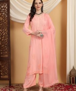 Farha Chikankari Premium Modal Co-ord Set (Peach) - Image 5