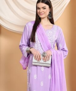 Alternative view of Haya Chikankari Rayon Co-ord Set (Lilac)