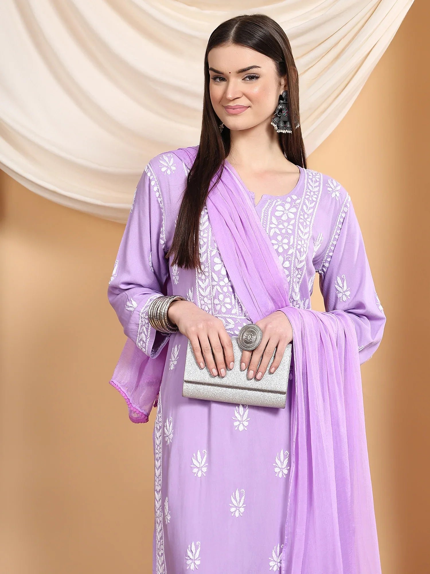 Haya Chikankari Rayon Co-ord Set (Lilac) - Image 2