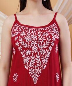 Alternative view of Raha Chikankari Strappy Rayon Co-ord Set (Maroon)