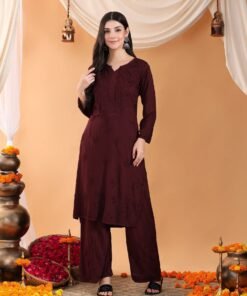Maryam Chikankari Rayon Co-ord Set (Brown) - Image 5
