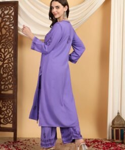Alternative view of Faiza Chikankari Rayon Co-ord Set (Purple)