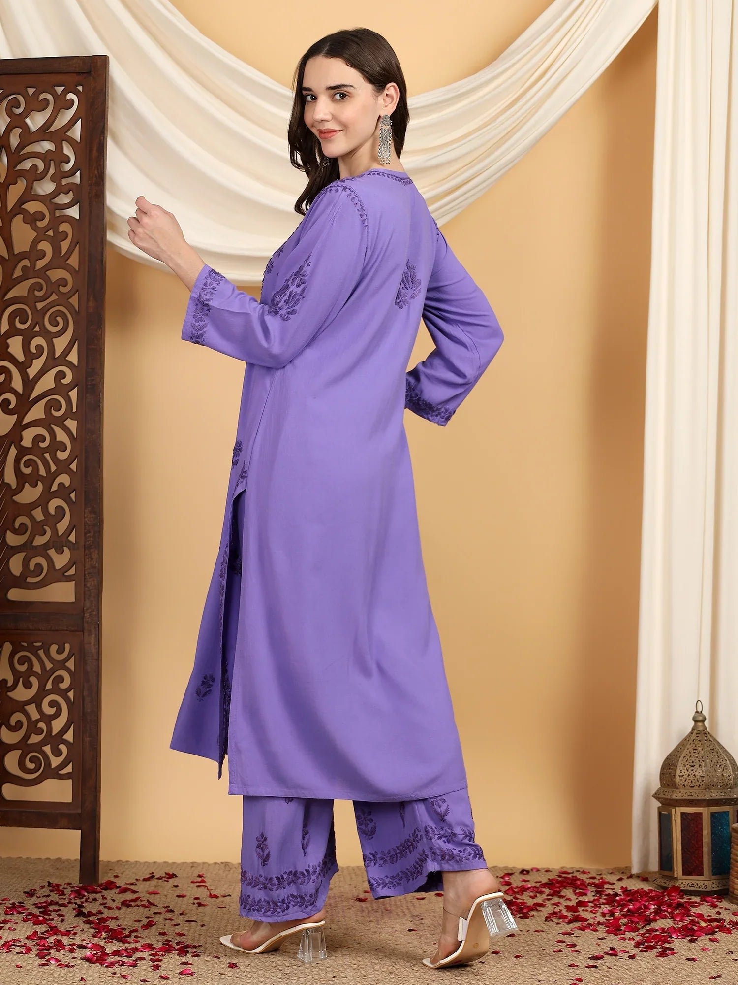 Faiza Chikankari Rayon Co-ord Set (Purple) - Image 2