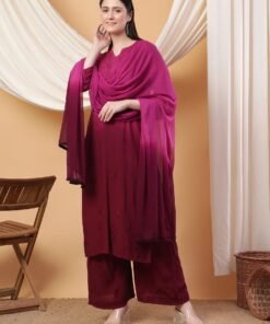 Meher Chikankari Ombre Rayon Co-ord Set (Wine) - Image 3