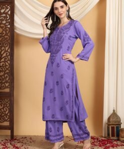 Faiza Chikankari Rayon Co-ord Set (Purple) - Image 3