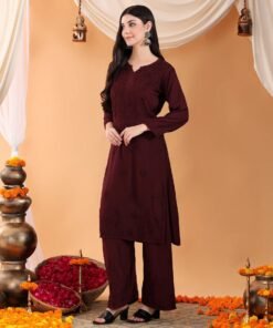 Maryam Chikankari Rayon Co-ord Set (Brown) - Image 6