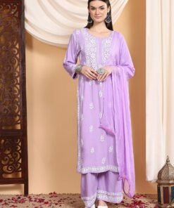 Haya Chikankari Rayon Co-ord Set (Lilac) - Image 3