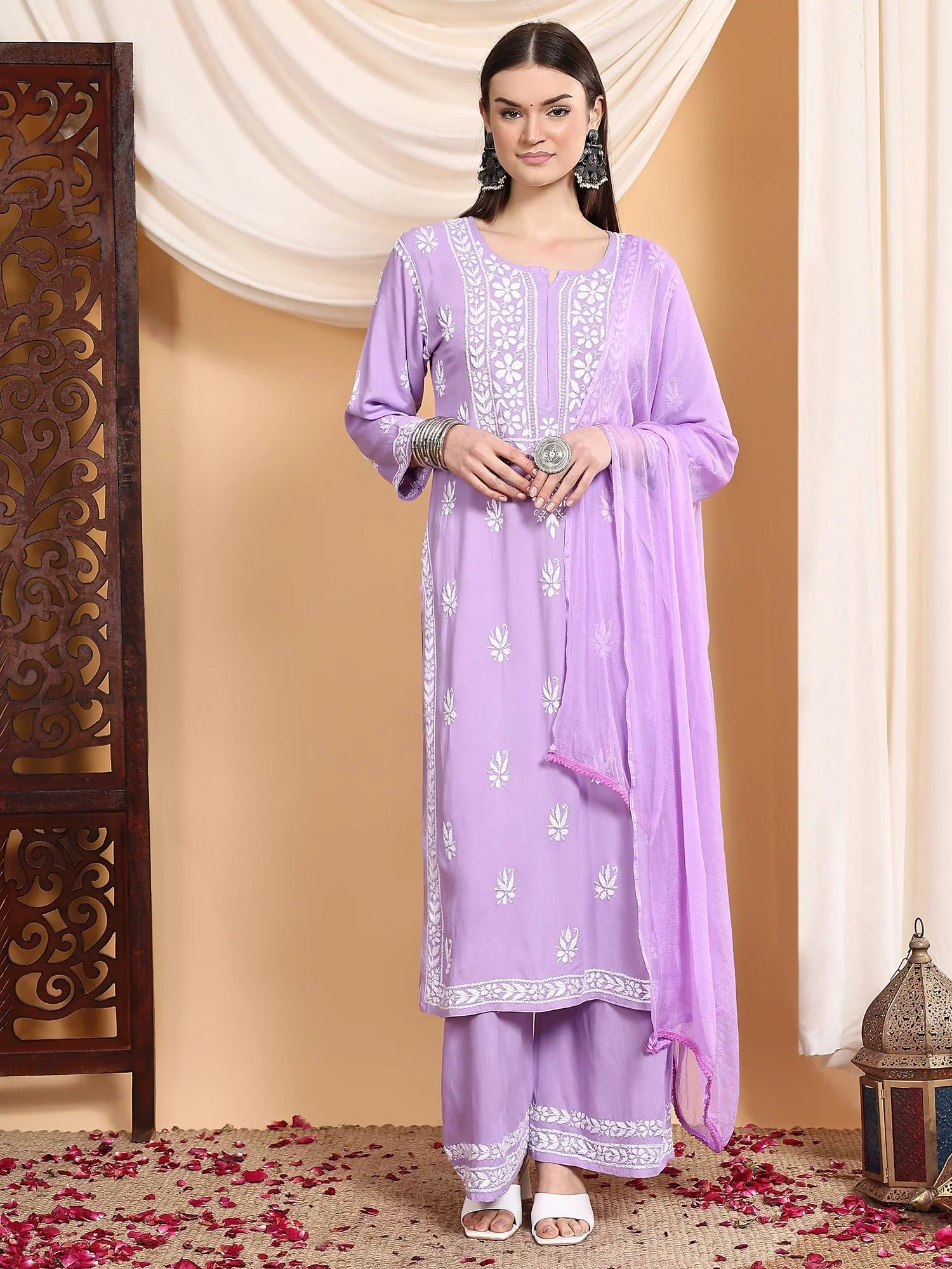 Haya Chikankari Rayon Co-ord Set (Lilac) - Image 3