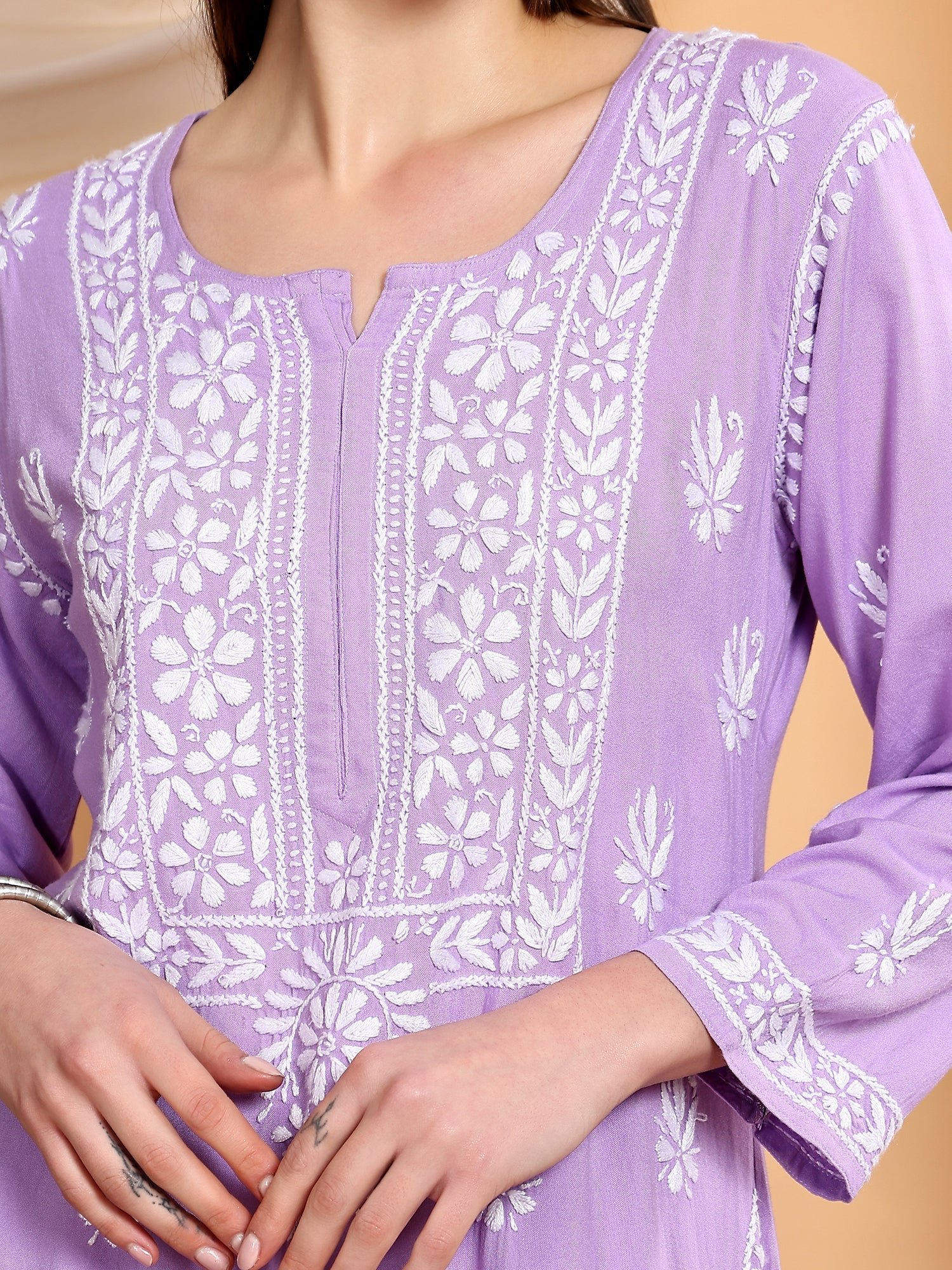 Haya Chikankari Rayon Co-ord Set (Lilac) - Image 4
