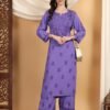 Faiza Chikankari Rayon Co-ord Set (Purple)