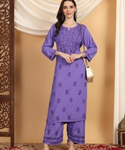 Faiza Chikankari Rayon Co-ord Set (Purple)