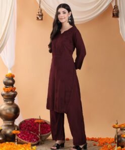 Maryam Chikankari Rayon Co-ord Set (Brown) - Image 7