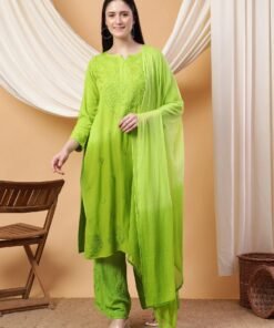 Meher Chikankari Ombre Rayon Co-ord Set (Green)