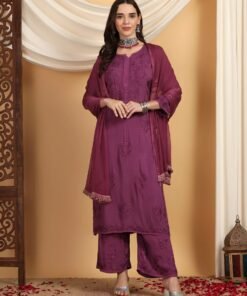 Alternative view of Farha Chikankari Premium Modal Co-ord Set (Wine)