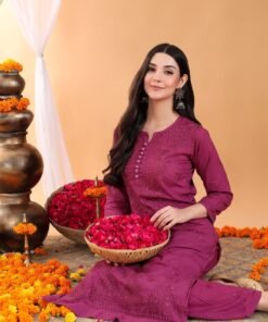 Priya Chikankari Kurta Palazzo Cotton Co-ord Set (Wine) - Image 4