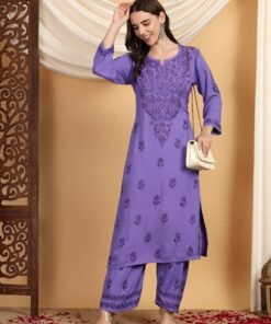Faiza Chikankari Rayon Co-ord Set (Purple) - Image 4