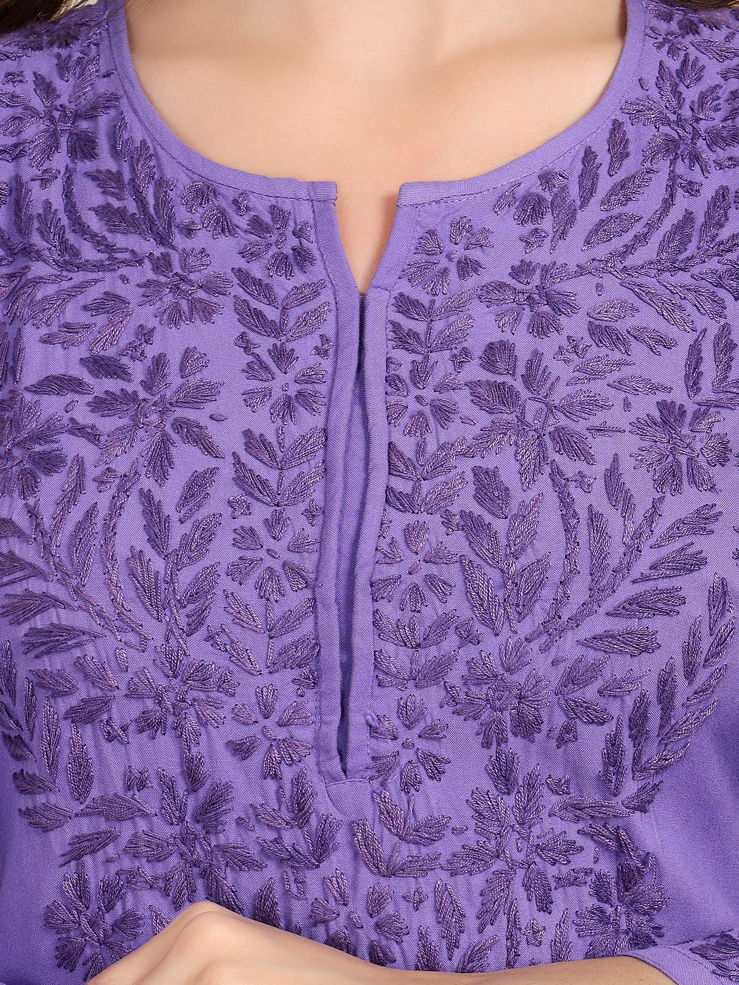 Faiza Chikankari Rayon Co-ord Set (Purple) - Image 5
