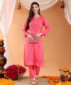 Ananya Chikankari Kurta Pant Cotton Co-ord Set (Coral)
