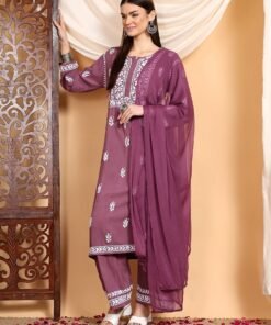Haya Chikankari Rayon Co-ord Set (Mauve)