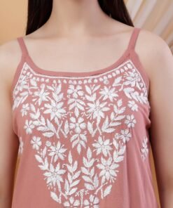 Alternative view of Raha Chikankari Strappy Rayon Co-ord Set (Nude Coral)