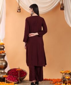 Maryam Chikankari Rayon Co-ord Set (Brown) - Image 9