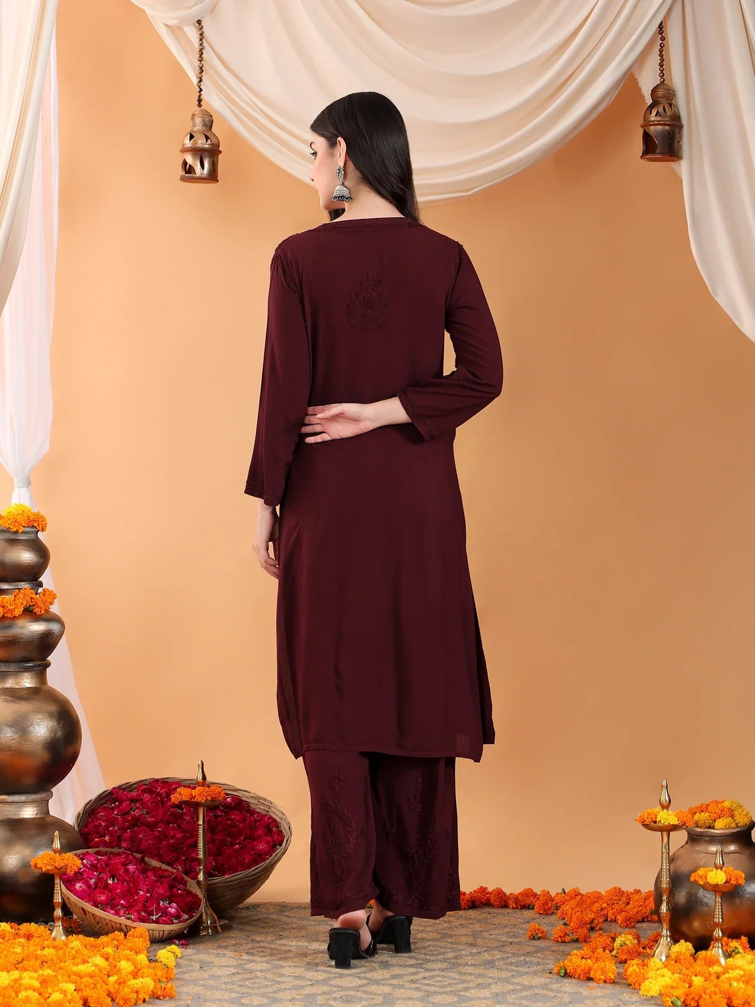Maryam Chikankari Rayon Co-ord Set (Brown) - Image 9