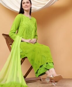 Alternative view of Meher Chikankari Ombre Rayon Co-ord Set (Green)