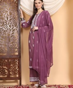 Alternative view of Haya Chikankari Rayon Co-ord Set (Mauve)