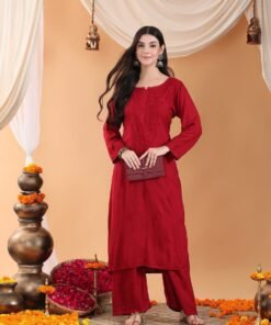 Maryam Chikankari Rayon Co-ord Set (Maroon)