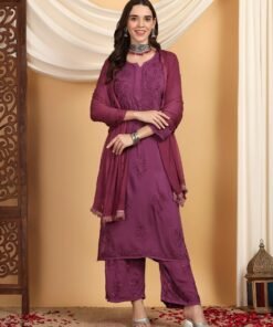 Farha Chikankari Premium Modal Co-ord Set (Wine) - Image 4