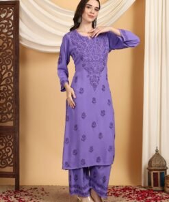 Faiza Chikankari Rayon Co-ord Set (Purple) - Image 6