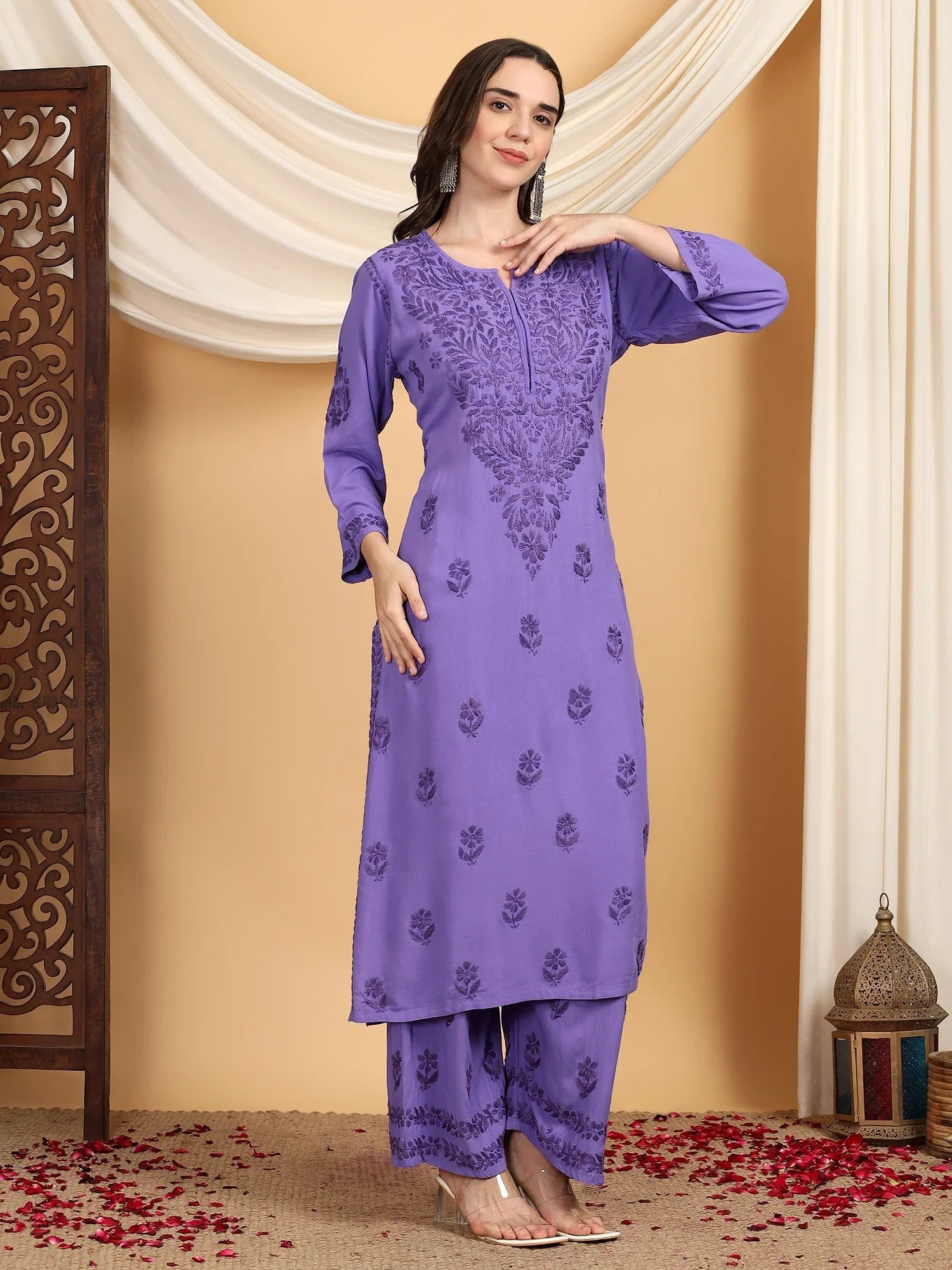 Faiza Chikankari Rayon Co-ord Set (Purple) - Image 6