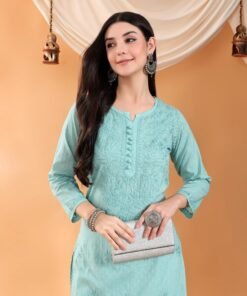 Alternative view of Priya Chikankari Kurta Palazzo Cotton Co-ord Set (Pastel Green)