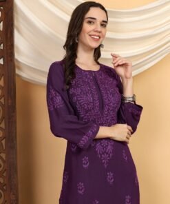 Alternative view of Faiza Chikankari Rayon Co-ord Set (Mauve)