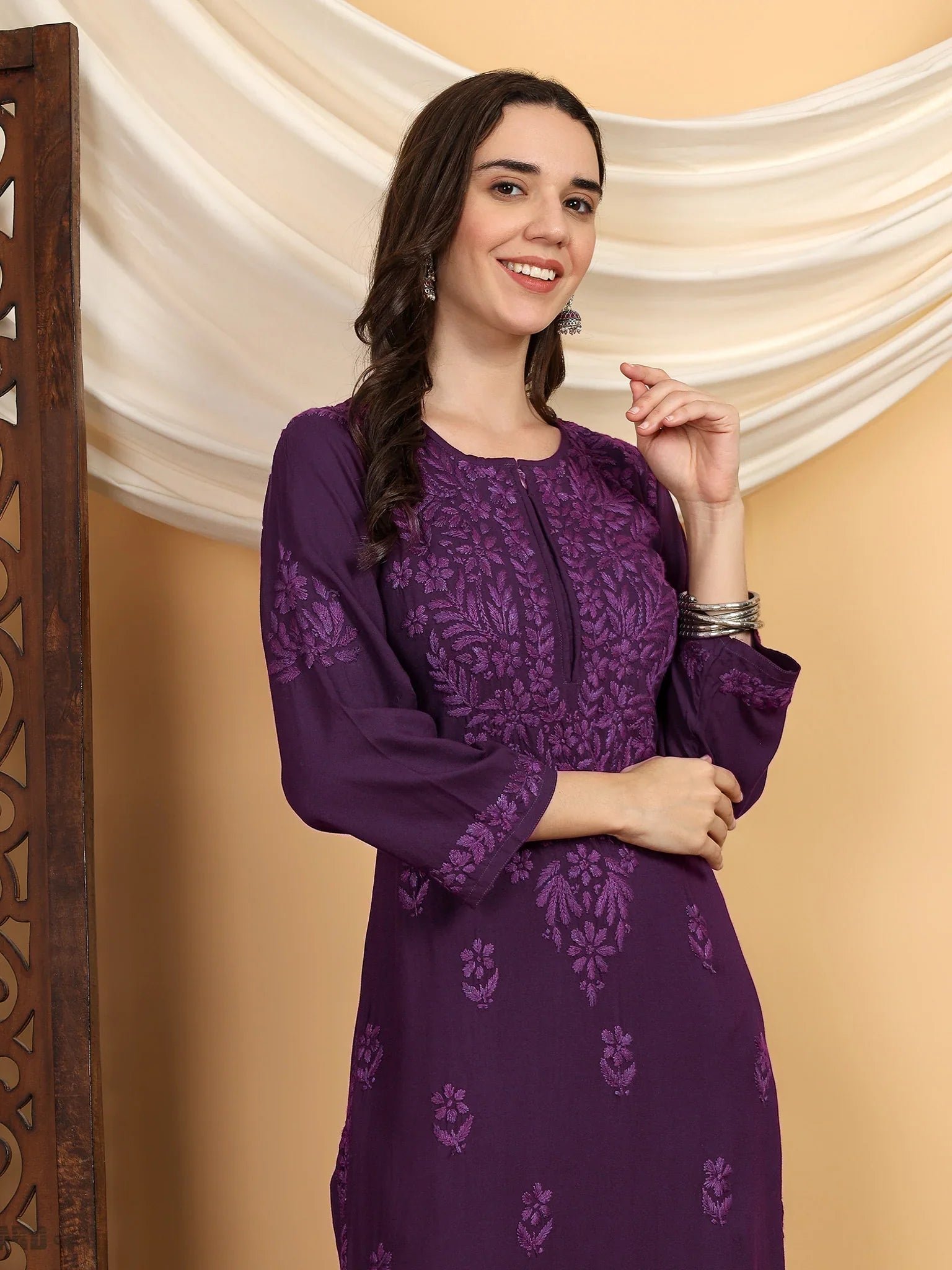 Faiza Chikankari Rayon Co-ord Set (Mauve) - Image 2