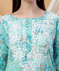 Alternative view of Anika Chikankari Mulmul Co-ord Set (Green)