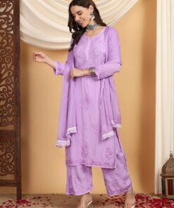Alternative view of Farha Chikankari Premium Modal Co-ord Set (Lavender)
