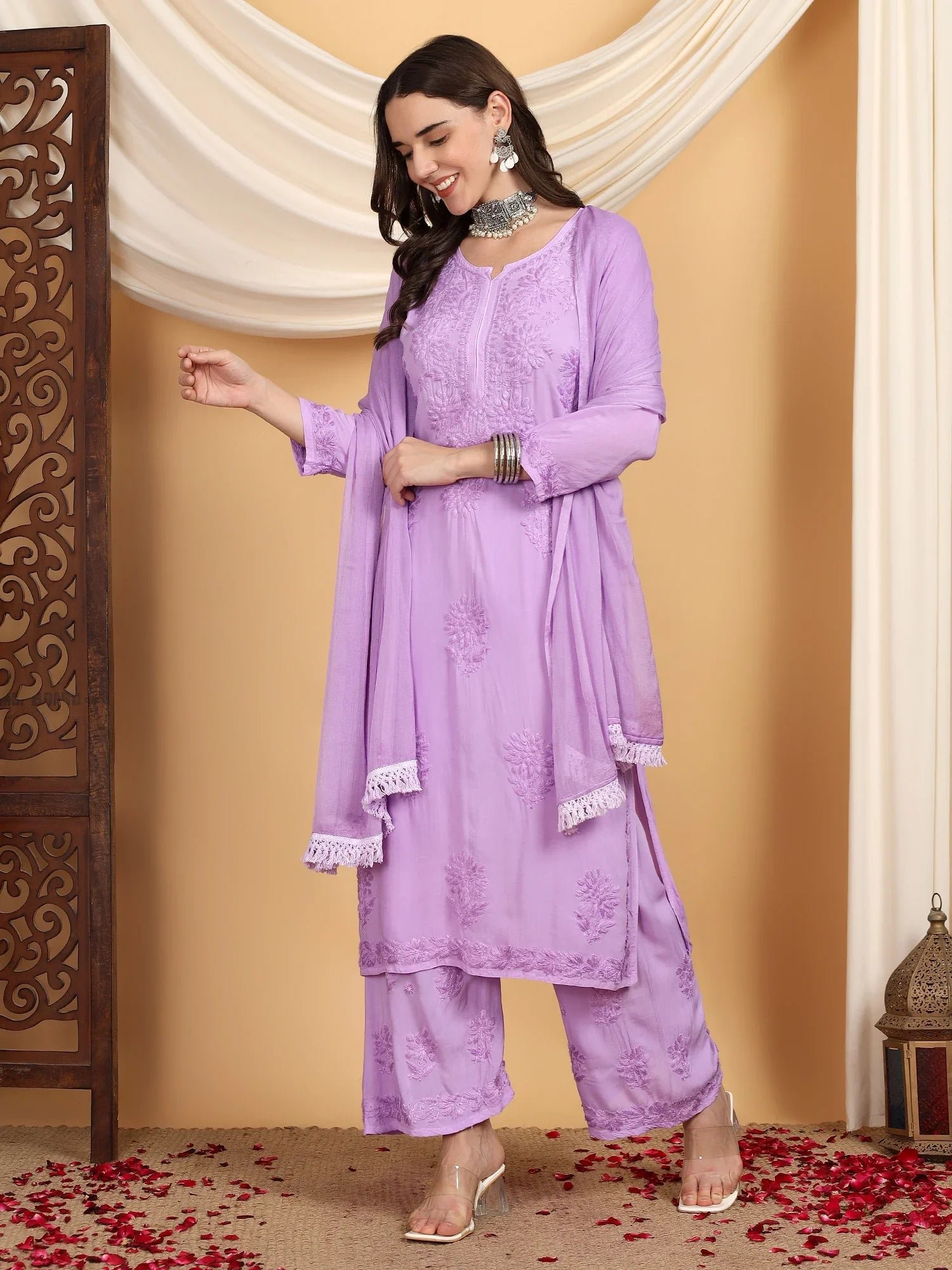 Farha Chikankari Premium Modal Co-ord Set (Lavender) - Image 2