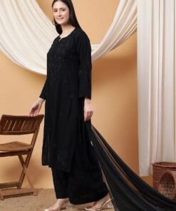 Alternative view of Meher Chikankari Ombre Rayon Co-ord Set (Black)