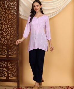 Misha Chikankari Modal Short Kurti (Lilac)