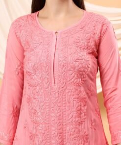 Alternative view of Alina Chikankari Modal Straight Kurta (Peach Pink)