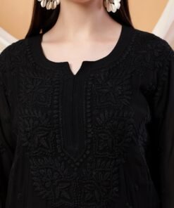 Alternative view of Dua Premium Viscose 3D Chikankari Straight Kurta (Black)