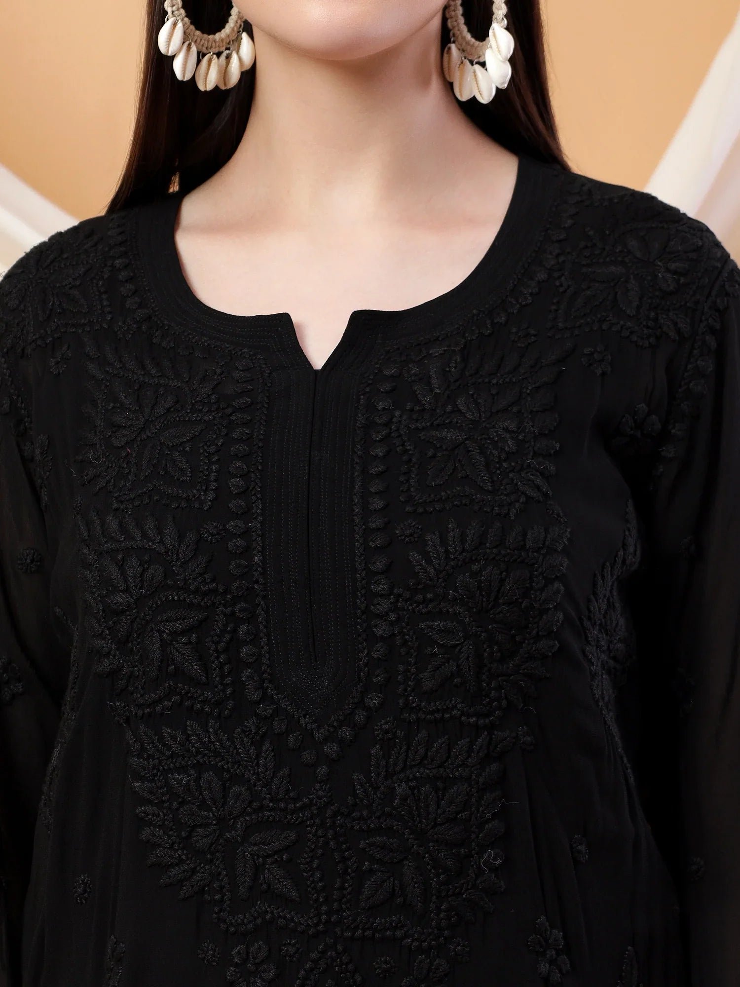 Dua Premium Viscose 3D Chikankari Straight Kurta (Black) - Image 2
