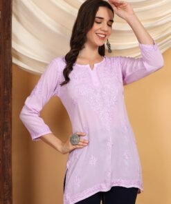 Alternative view of Misha Chikankari Modal Short Kurti (Lilac)