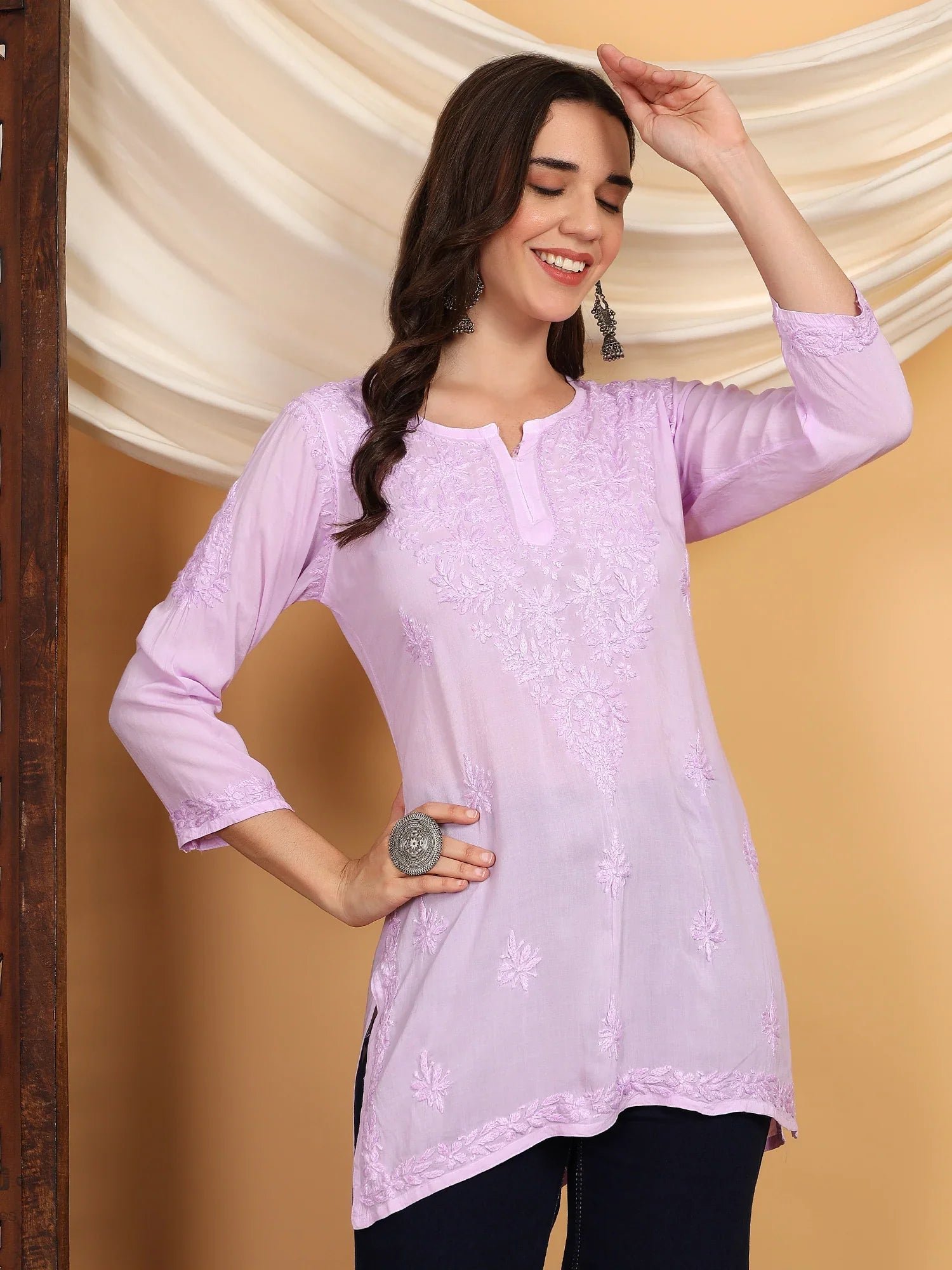 Misha Chikankari Modal Short Kurti (Lilac) - Image 2