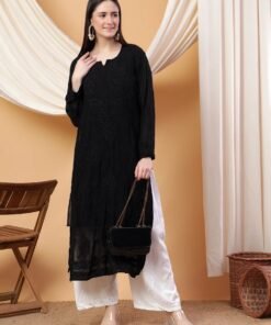 Dua Premium Viscose 3D Chikankari Straight Kurta (Black) - Image 3