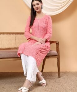 Alina Chikankari Modal Straight Kurta (Peach Pink) - Image 5