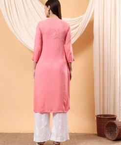 Alina Chikankari Modal Straight Kurta (Peach Pink) - Image 6