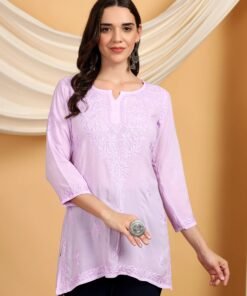 Misha Chikankari Modal Short Kurti (Lilac) - Image 6