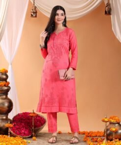 Ananya Chikankari Kurta Pant Cotton Co-ord Set (Coral) - Image 3